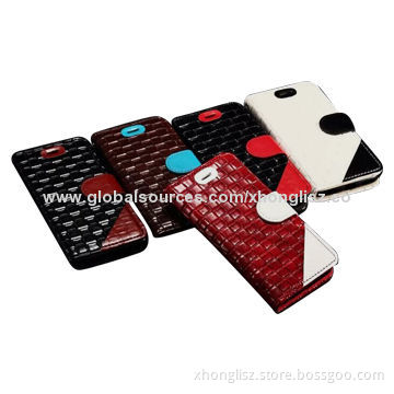 High-quality Contract Color Woven Pattern Leather Cases for iPhone 6 with Card Holder, StandNew